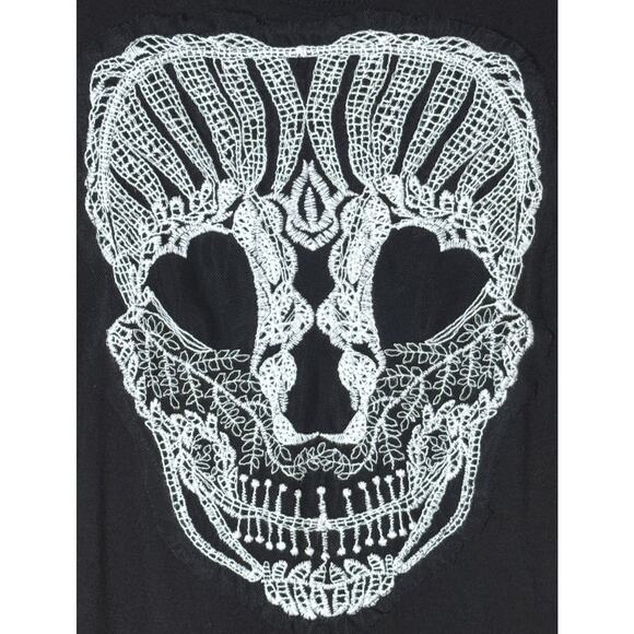 Edgy Girly Goth Black Embroidered Skull Tee Lace Punk Rock Grunge Sz Small Top - Picture 2 of 5